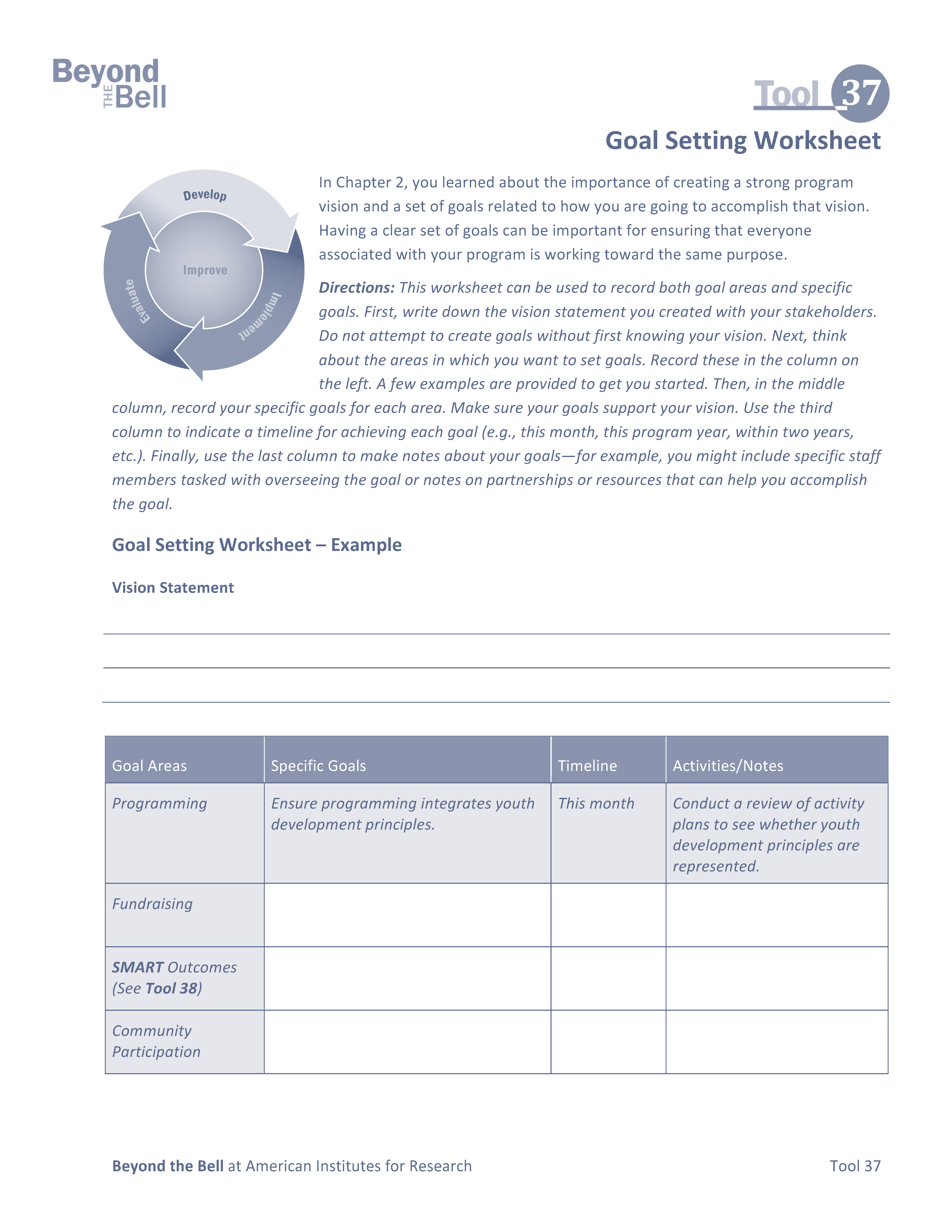 Beyond the Bell | Tool 37 - Goal Setting Worksheet 1